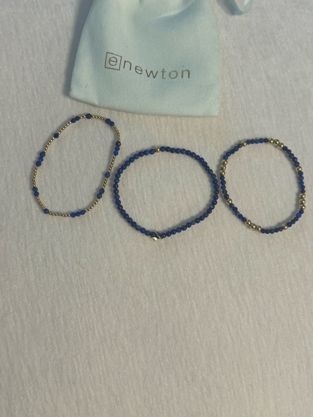 eNewton Royal Blue Beaded Bracelet Trio with Gold Accents